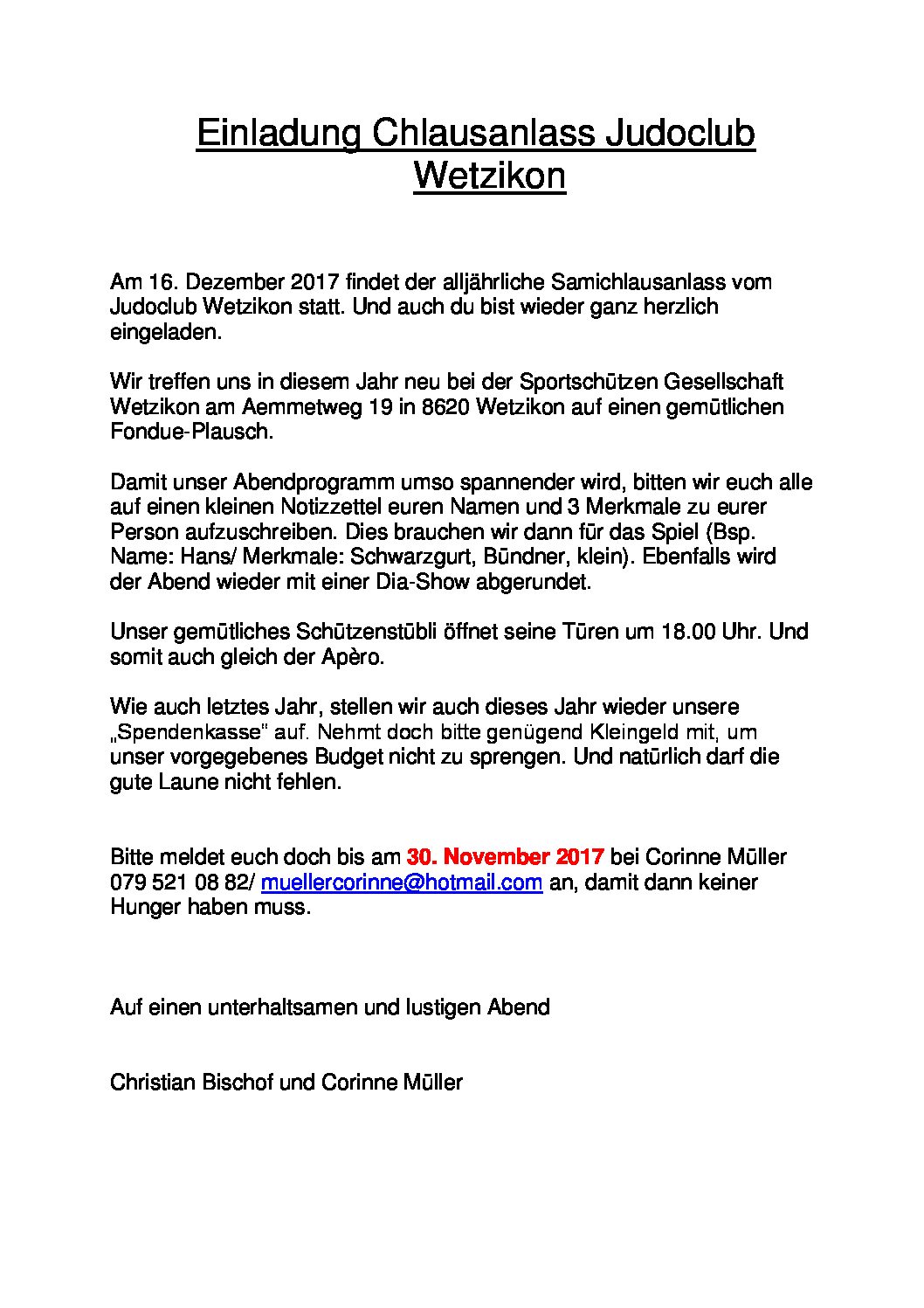 Einladung Chlausanlass Judoclub Wetzikon 2017 Pdf Jpg
